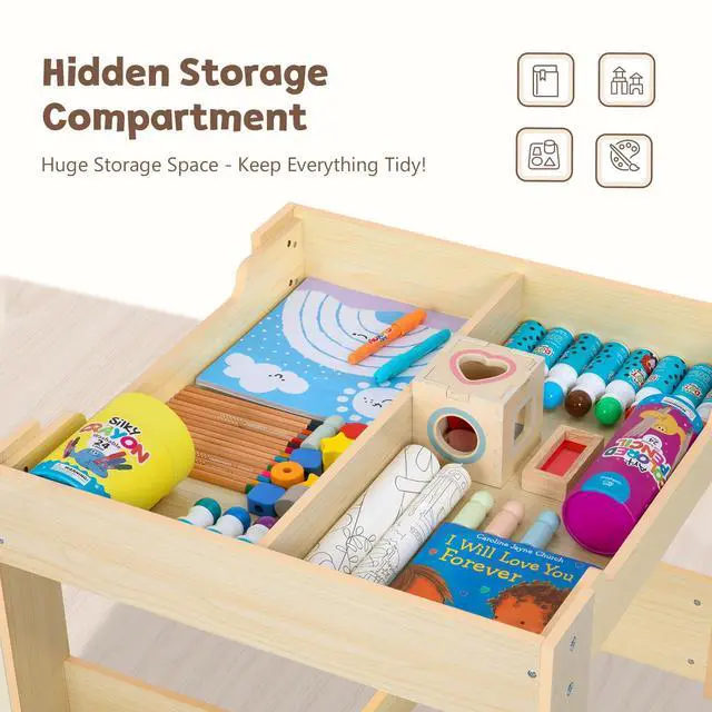 Alt view image 5 of 6 - Kids Table and Chairs Ages 3-7, 4 in 1 Toddler Desk and Chair Set with Whiteboard, Blackboard, Storage Drawer and Book Rack. Toddler Activity Table for Kids Room, Nursery and Playroom