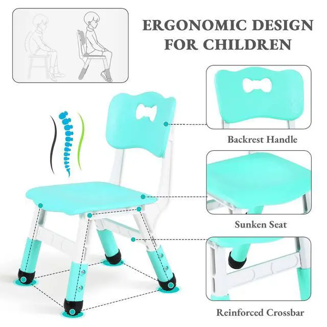 Alt view image 4 of 6 - Kids Table and 6 Chairs Set, Height Adjustable Graffiti Desk, Preschool Activity Art Craft Table, for Daycare Classroom Home Boys and Girls Age 3-12 (Light Green)