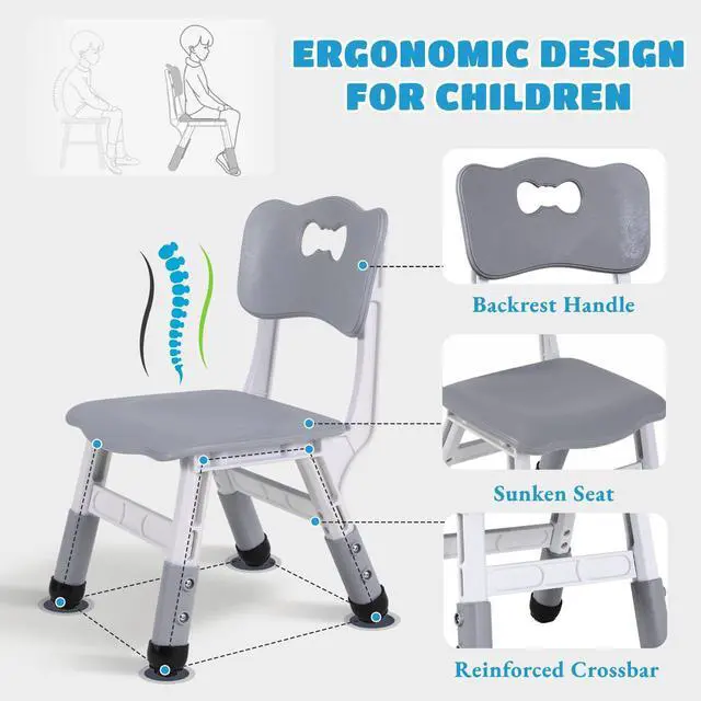 Alt view image 4 of 6 - Kids Table and 6 Chairs Set, Height Adjustable Graffiti Desk, Preschool Activity Art Craft Table, for Daycare Classroom Home Boys and Girls Age 3-12 (Gray)