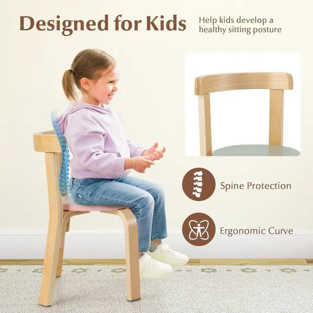 Alt view image 5 of 6 - Kids Table and Chair Set, 5-Piece Wooden Activity Desk Set w/Toy Bricks, Classroom Playroom Daycare Furniture for Playing, Drawing, Reading, Bentwood Toddler Table and Chairs (Assorted)
