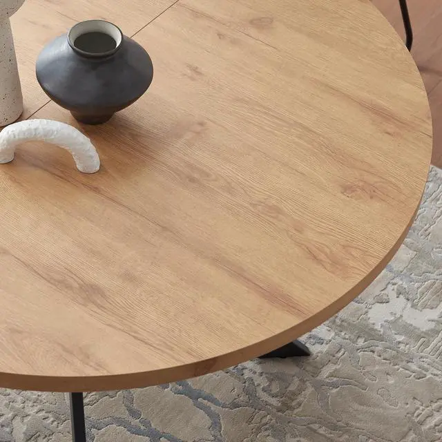 Alt view image 6 of 6 - 46.4" Round Dining Table Set, Mid Century Modern Round Dining Table for 4-6 Person, Steel Legs, Leisure Coffee Table for Kitchen Dining Room, Save Space