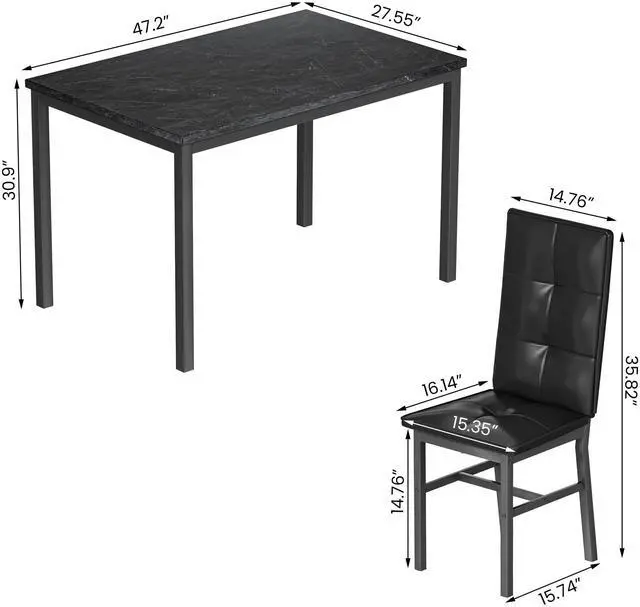 Alt view image 6 of 6 - Dining Table Set for 4, Faux Marble Small Kitchen Table with 4 PU Leather Chairs, Modern 5 Piece Dinner Table Set for Dining Room, Breakfast Nook, Samll Space, Black