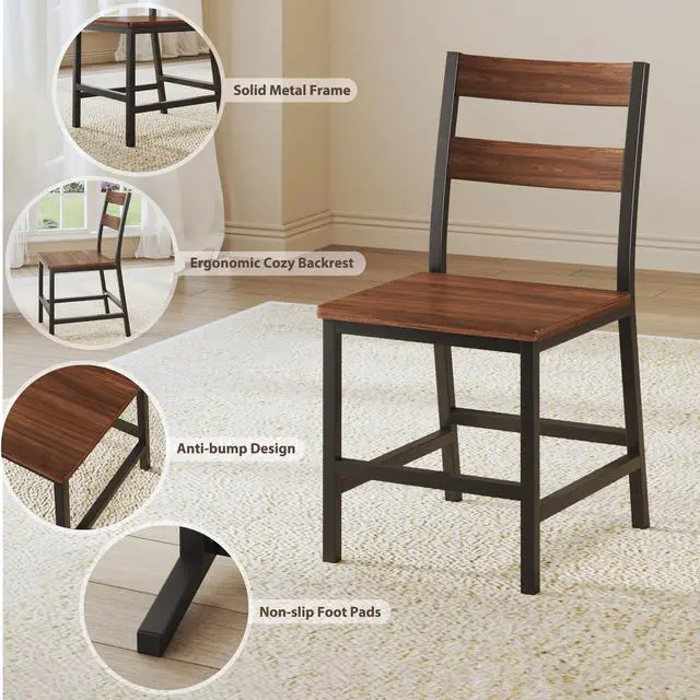 Alt view image 4 of 6 - Dining Table Set for 4, Extendable Kitchen Table Set and 4 Chairs, Curved Backrest, Dining Room Table with MDF Board & Metal Frame, for Small Apartment Saving Space, Easy Assembly, Walnut