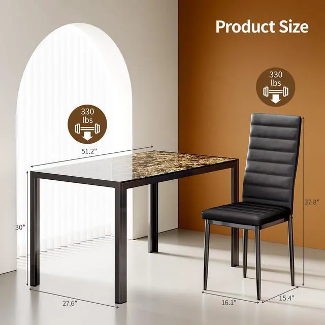 Alt view image 3 of 6 - Kitchen Dining Table Set for 6, Tempered Glass 7 Piece Table and Chairs Set Modern for Home, Kitchen, Living Room, Dining Room, Marble