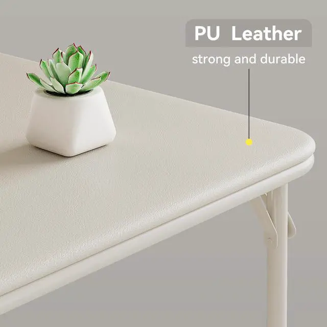 Alt view image 6 of 6 - Folding Portable Card Table and Foldable Chair Set of 5, Pu Upholstered Foldable Chairs and Table With Metal Frame, Folding Table and Chair Suitable for Dining Room, Living Room, Office, Camping-Beige