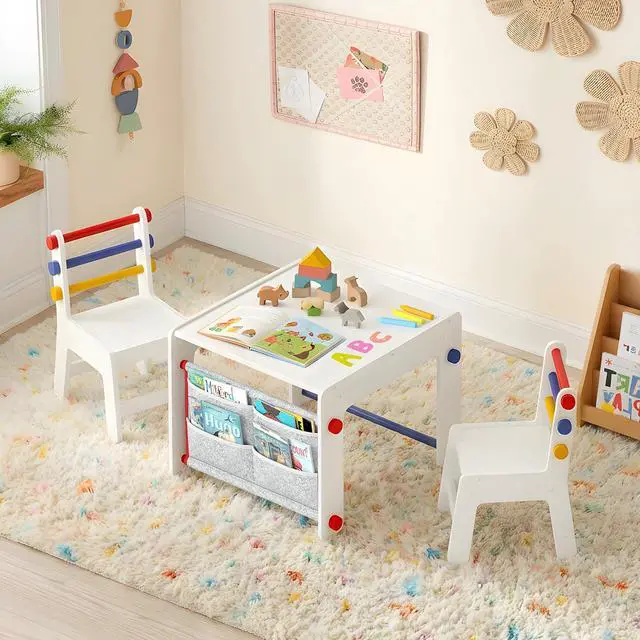Main image of Kids Table and Chair Set 4-in-1 with Storage, Wooden Activity Table for Crafts, Arts, Drawing, Reading, Toddler Furniture for Playroom, Nursery, Gift for Boys & Girls (Age 3+)