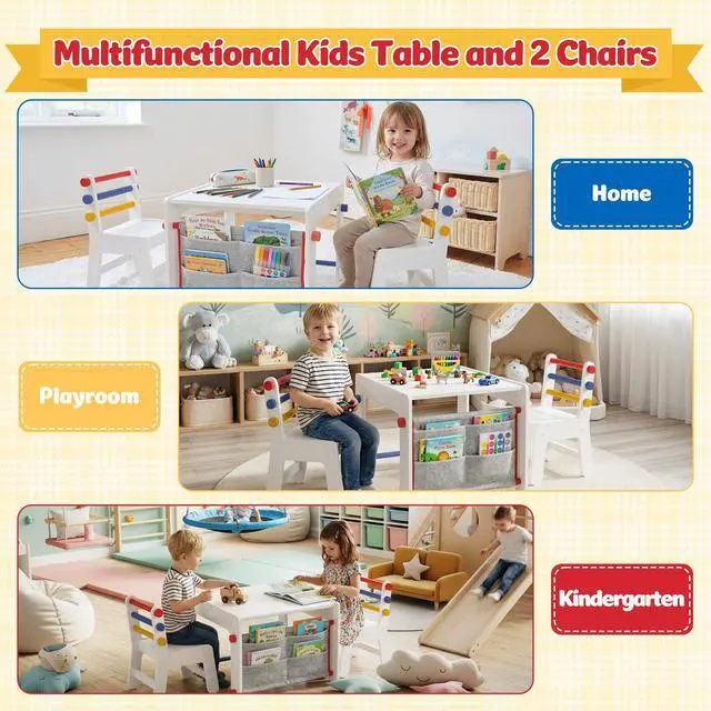Alt view image 4 of 6 - Kids Table and Chair Set 4-in-1 with Storage, Wooden Activity Table for Crafts, Arts, Drawing, Reading, Toddler Furniture for Playroom, Nursery, Gift for Boys & Girls (Age 3+)
