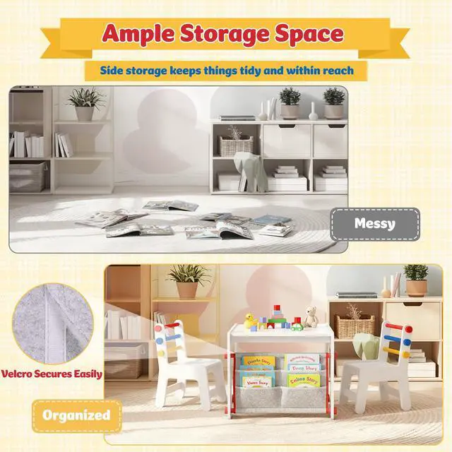Alt view image 6 of 6 - Kids Table and Chair Set 4-in-1 with Storage, Wooden Activity Table for Crafts, Arts, Drawing, Reading, Toddler Furniture for Playroom, Nursery, Gift for Boys & Girls (Age 3+)