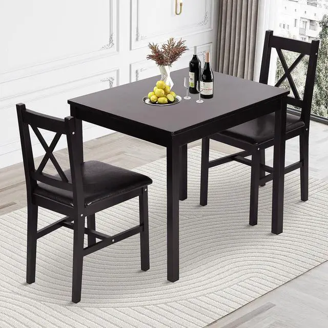 Main image of Small Dining Table Set 3 Piece Wood Dinning Room Table Set for 2, Square Kitchen Table and 2 Chairs, Space Saving Dinette for Kitchen, Dining Room, Appartment, Dark Brown