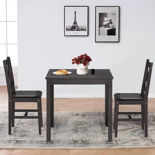 Alt view image 3 of 6 - Small Dining Table Set 3 Piece Wood Dinning Room Table Set for 2, Square Kitchen Table and 2 Chairs, Space Saving Dinette for Kitchen, Dining Room, Appartment, Dark Brown