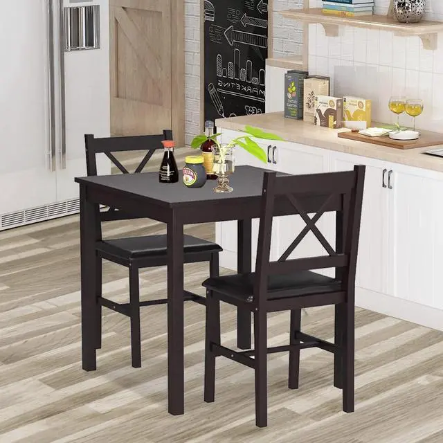 Alt view image 5 of 6 - Small Dining Table Set 3 Piece Wood Dinning Room Table Set for 2, Square Kitchen Table and 2 Chairs, Space Saving Dinette for Kitchen, Dining Room, Appartment, Dark Brown