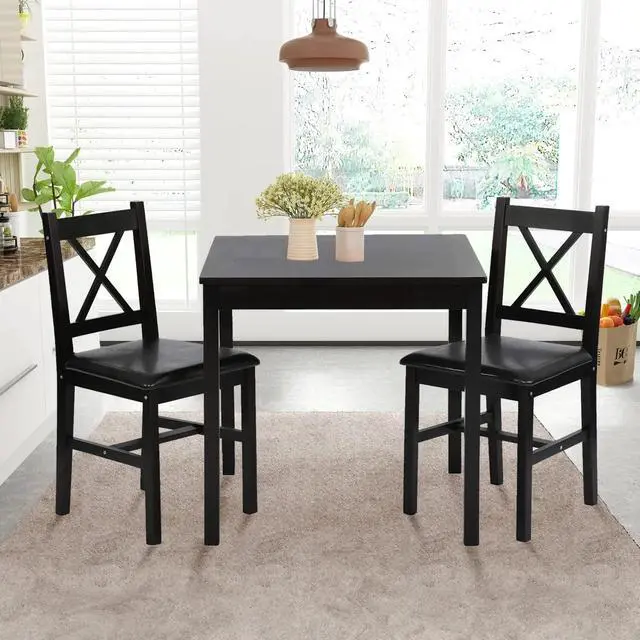 Alt view image 6 of 6 - Small Dining Table Set 3 Piece Wood Dinning Room Table Set for 2, Square Kitchen Table and 2 Chairs, Space Saving Dinette for Kitchen, Dining Room, Appartment, Dark Brown