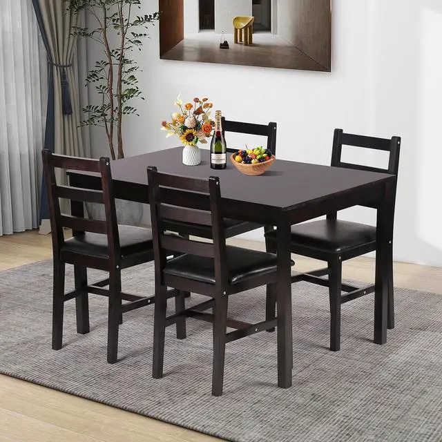 Main image of Kitchen Table Set 5 Piece Dining Table Set Sturdy Wooden Square Table and Chair Breakfast Table Set for 4 Person, Small Dining Room Table Set for Restaurant Home Kitchen Living Room, Brown