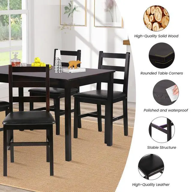 Alt view image 3 of 6 - Kitchen Table Set 5 Piece Dining Table Set Sturdy Wooden Square Table and Chair Breakfast Table Set for 4 Person, Small Dining Room Table Set for Restaurant Home Kitchen Living Room, Brown