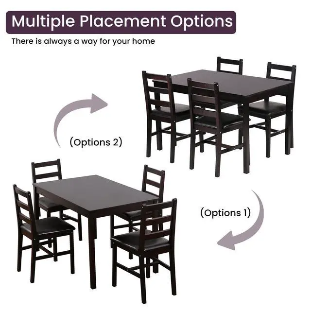 Alt view image 5 of 6 - Kitchen Table Set 5 Piece Dining Table Set Sturdy Wooden Square Table and Chair Breakfast Table Set for 4 Person, Small Dining Room Table Set for Restaurant Home Kitchen Living Room, Brown