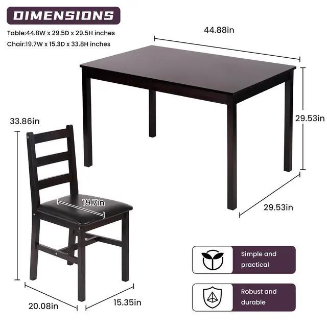 Alt view image 6 of 6 - Kitchen Table Set 5 Piece Dining Table Set Sturdy Wooden Square Table and Chair Breakfast Table Set for 4 Person, Small Dining Room Table Set for Restaurant Home Kitchen Living Room, Brown