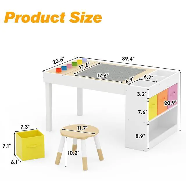 Alt view image 6 of 6 - Kids Art Table and 2 Chairs Set, Wooden Craft Desk with Storage Shelves, 3 Storage Bins & Paper Roll for Drawing, Learning and Reading, Toddler Activity Play Desk for Home, 39 L x23 W