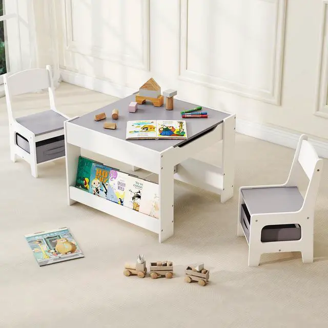 Main image of Kids Table and Chair Set, 3 in 1 Wooden Activity Table with Detachable Tabletop, Toddler Table and Chair Set with Storage Drawer, Kids Play Table for Children Art, Craft, Eating, Learning