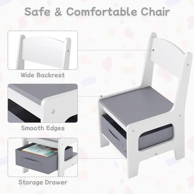 Alt view image 6 of 6 - Kids Table and Chair Set, 3 in 1 Wooden Activity Table with Detachable Tabletop, Toddler Table and Chair Set with Storage Drawer, Kids Play Table for Children Art, Craft, Eating, Learning