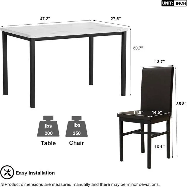 Alt view image 3 of 6 - 5-Piece Dining Table Set for 4 with Faux Marble Top & Velvet Chairs, Space Saving Modern Kitchen Table Set for Small Spaces, Apartments
