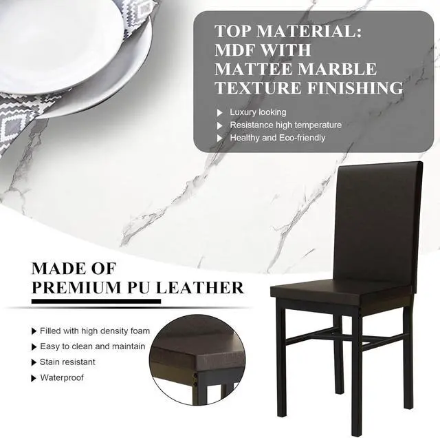 Alt view image 5 of 6 - 5-Piece Dining Table Set for 4 with Faux Marble Top & Velvet Chairs, Space Saving Modern Kitchen Table Set for Small Spaces, Apartments