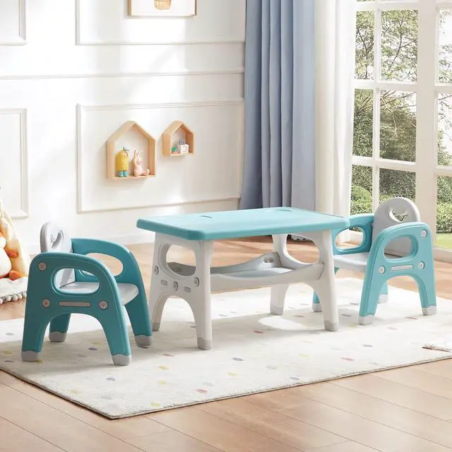 Main image of Kids Table and Chair Set, Plastic Children Activity Table with 2 Chairs, Toddler Table and Chair Set for Reading, Drawing, Snack Time, Arts Crafts, Preschool, Gift for Boys Girls