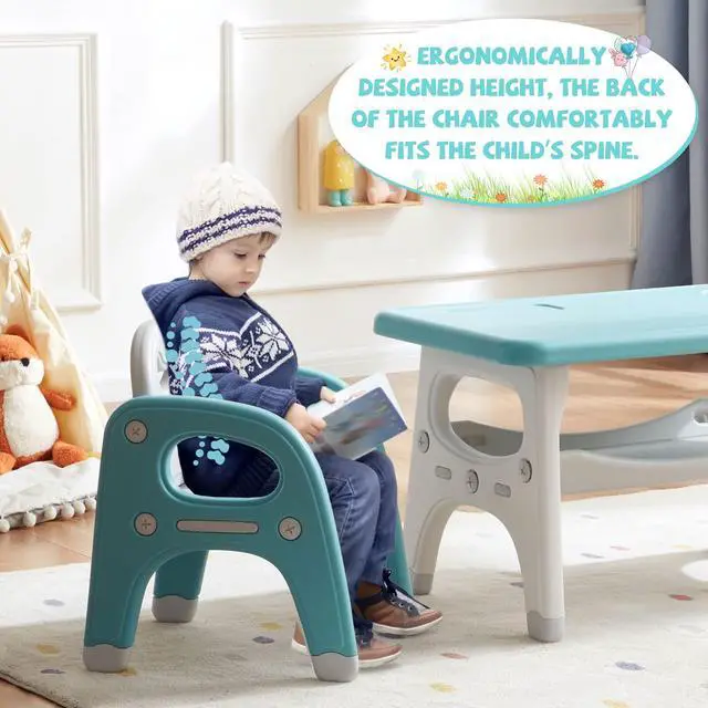 Alt view image 5 of 6 - Kids Table and Chair Set, Plastic Children Activity Table with 2 Chairs, Toddler Table and Chair Set for Reading, Drawing, Snack Time, Arts Crafts, Preschool, Gift for Boys Girls