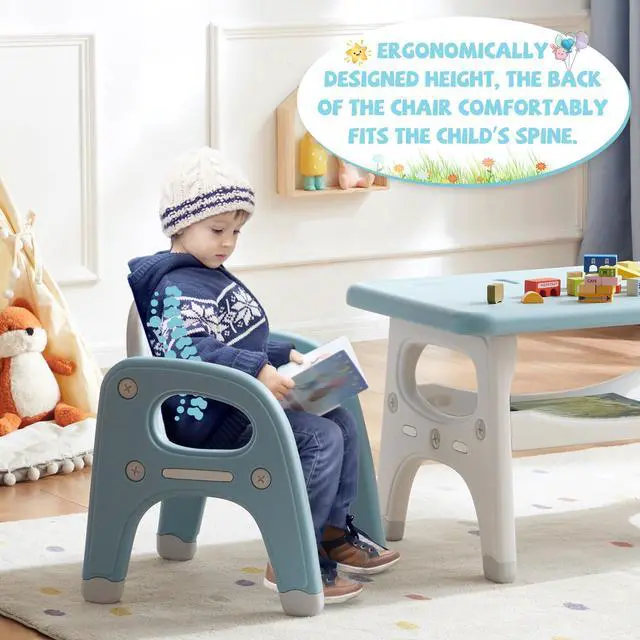 Alt view image 5 of 6 - Kids Table and Chair Set, Plastic Children Activity Table with 2 Chairs, Toddler Table and Chair Set for Reading, Drawing, Snack Time, Arts Crafts, Preschool, Gift for Boys Girls