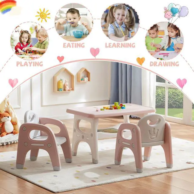 Alt view image 3 of 6 - Kids Table and Chair Set, Plastic Children Activity Table with 2 Chairs, Toddler Table and Chair Set for Reading, Drawing, Snack Time, Arts Crafts, Preschool, Gift for Boys Girls