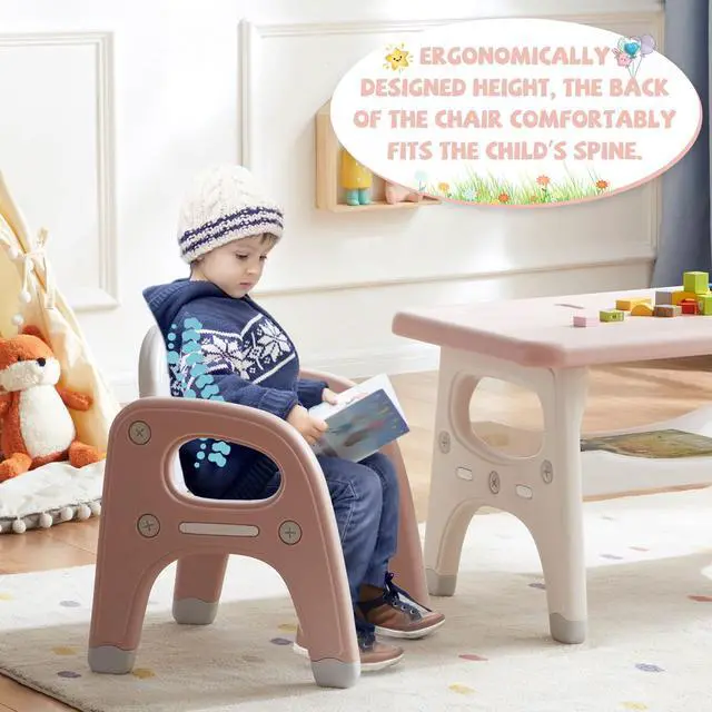 Alt view image 5 of 6 - Kids Table and Chair Set, Plastic Children Activity Table with 2 Chairs, Toddler Table and Chair Set for Reading, Drawing, Snack Time, Arts Crafts, Preschool, Gift for Boys Girls