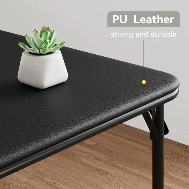 Alt view image 6 of 6 - Folding Portable Card Table and Foldable Chair Set of 5, Pu Upholstered Foldable Chairs and Table With Metal Frame, Folding Table and Chair Suitable for Dining Room, Living Room, Office, Camping-Black