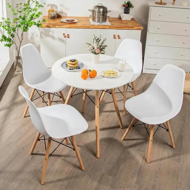 Main image of Round Dining Table Set for 4, Modern Circle Kitchen Table & 4 Chairs with Ergonomic Seats and Solid Wood Legs, 5-Piece Dining Room Set for Small Spaces, Kitchen, Living Room