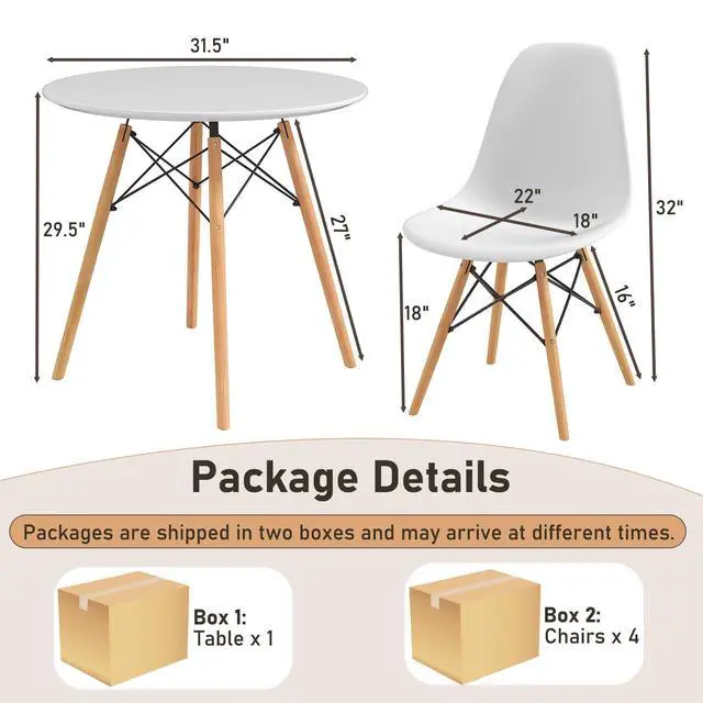 Alt view image 5 of 6 - Round Dining Table Set for 4, Modern Circle Kitchen Table & 4 Chairs with Ergonomic Seats and Solid Wood Legs, 5-Piece Dining Room Set for Small Spaces, Kitchen, Living Room