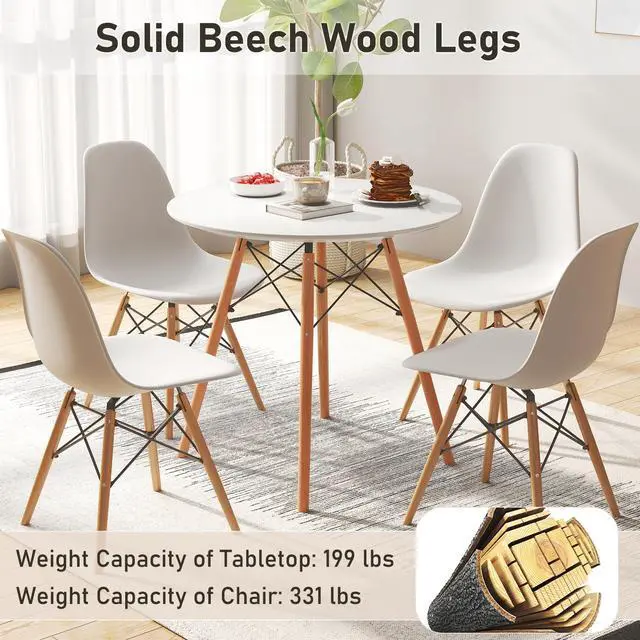 Alt view image 6 of 6 - Round Dining Table Set for 4, Modern Circle Kitchen Table & 4 Chairs with Ergonomic Seats and Solid Wood Legs, 5-Piece Dining Room Set for Small Spaces, Kitchen, Living Room