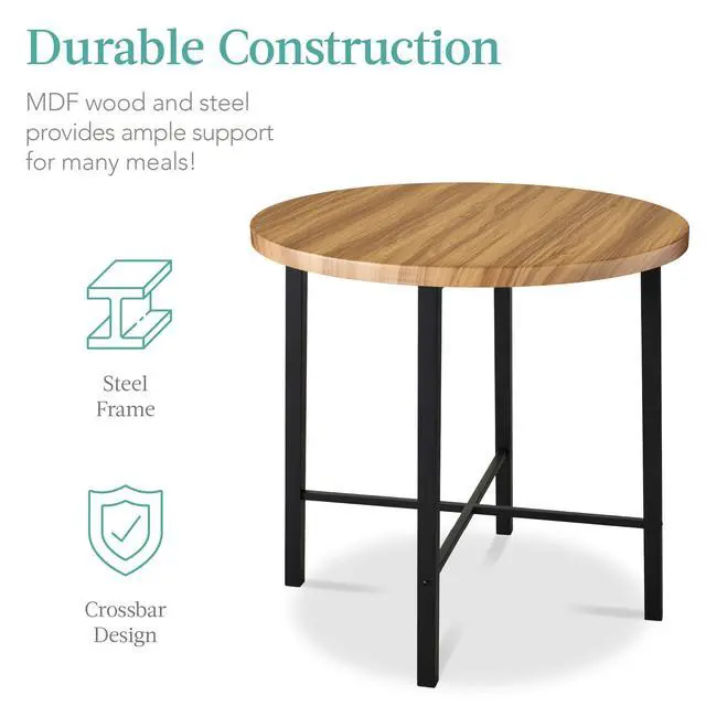 Alt view image 5 of 6 - 5-Piece Modern Round Counter Height Dining Set for Home Kitchen, Dining Room w/ 4 Chairs, 1.5in Thick Table - Light Brown/Black