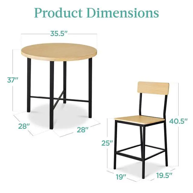 Alt view image 2 of 6 - 5-Piece Modern Round Counter Height Dining Set for Home Kitchen, Dining Room w/ 4 Chairs, 1.5in Thick Table - Natural