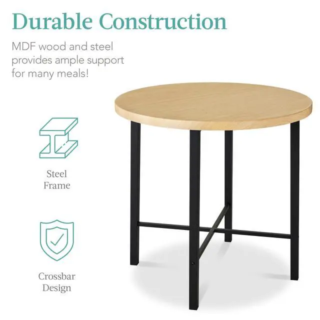 Alt view image 5 of 6 - 5-Piece Modern Round Counter Height Dining Set for Home Kitchen, Dining Room w/ 4 Chairs, 1.5in Thick Table - Natural