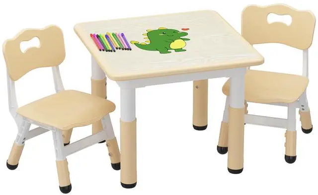 Main image of Kids Table and 2 Chairs Set with Graffiti Desktop, Height Adjustable Toddler Table and Chairs Set for Reading, Drawing, Playing, Eating