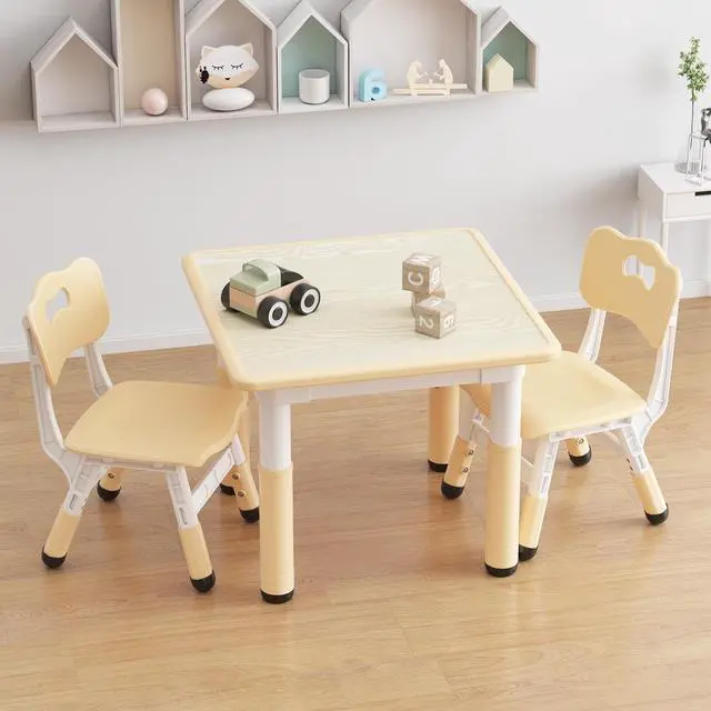 Alt view image 2 of 6 - Kids Table and 2 Chairs Set with Graffiti Desktop, Height Adjustable Toddler Table and Chairs Set for Reading, Drawing, Playing, Eating