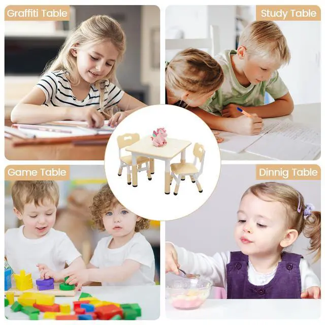 Alt view image 5 of 6 - Kids Table and 2 Chairs Set with Graffiti Desktop, Height Adjustable Toddler Table and Chairs Set for Reading, Drawing, Playing, Eating