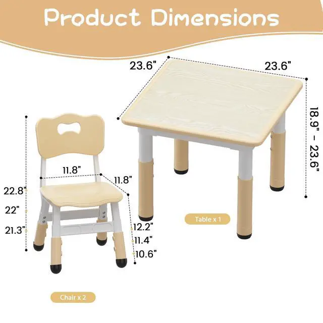 Alt view image 6 of 6 - Kids Table and 2 Chairs Set with Graffiti Desktop, Height Adjustable Toddler Table and Chairs Set for Reading, Drawing, Playing, Eating
