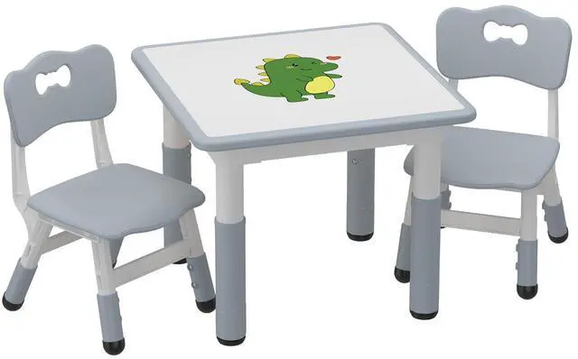 Main image of Kids Table and 2 Chairs Set with Graffiti Desktop, Height Adjustable Toddler Table and Chairs Set for Reading, Drawing, Playing, Eating