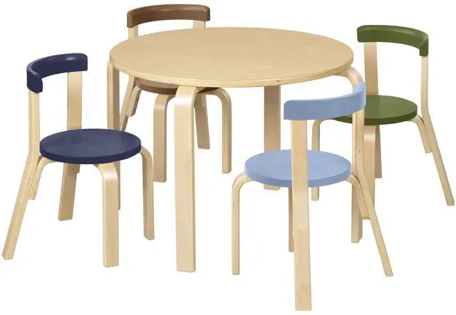 Main image of Bentwood Table and Curved Back Chair Set, Kids Furniture, Earthtone, 5-Piece