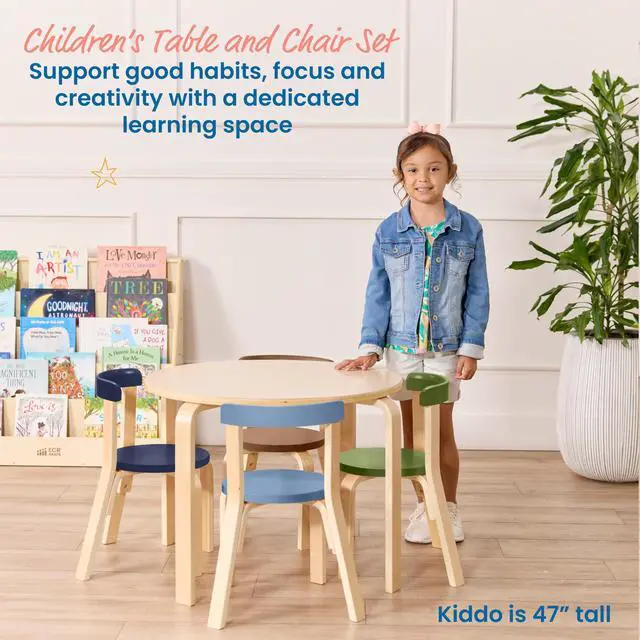 Alt view image 3 of 6 - Bentwood Table and Curved Back Chair Set, Kids Furniture, Earthtone, 5-Piece