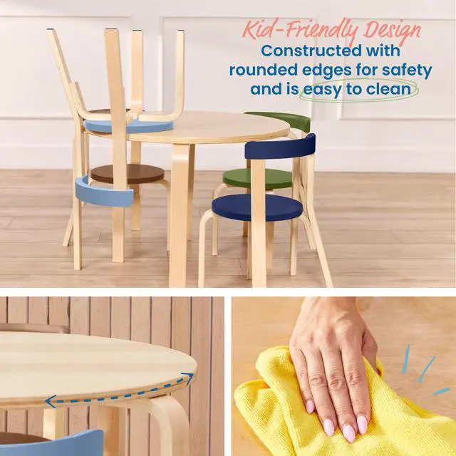 Alt view image 5 of 6 - Bentwood Table and Curved Back Chair Set, Kids Furniture, Earthtone, 5-Piece