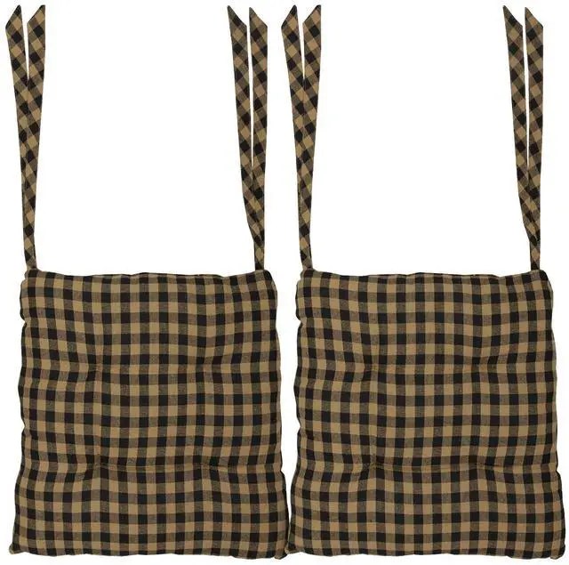 Main image of 14"x14" Chair Cushion for Small Dining Chairs with Ties, Black Check Plaid, Primitive Farmhouse Indoor Kitchen Seat Cushion, Set of 2