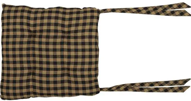 Alt view image 5 of 5 - 14"x14" Chair Cushion for Small Dining Chairs with Ties, Black Check Plaid, Primitive Farmhouse Indoor Kitchen Seat Cushion, Set of 2