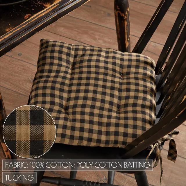 Alt view image 4 of 5 - 14"x14" Chair Cushion for Small Dining Chairs with Ties, Black Check Plaid, Primitive Farmhouse Indoor Kitchen Seat Cushion, Set of 4