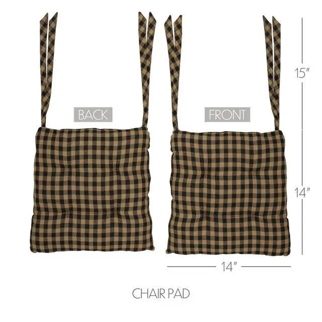 Alt view image 3 of 5 - 14"x14" Chair Cushion for Small Dining Chairs with Ties, Black Check Plaid, Primitive Farmhouse Indoor Kitchen Seat Cushion, Set of 8