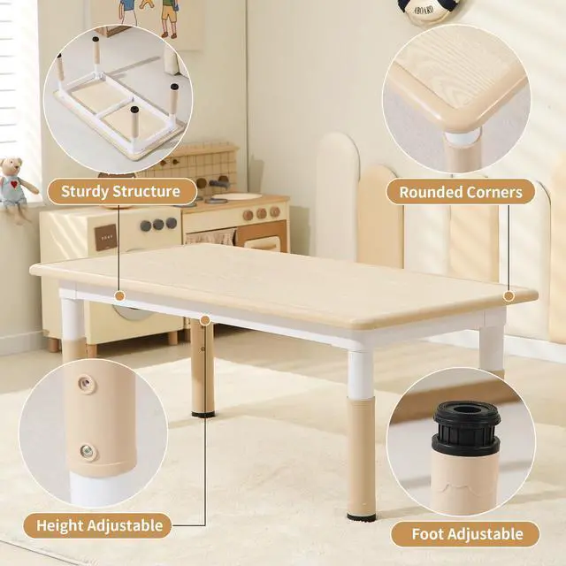 Alt view image 5 of 6 - Kids Table and 4 Chairs Set, Height Adjustable Toddler Table and Chairs Set, Graffiti Desktop Children Activity Table for Ages 3-8, Daycare, Classroom, Home